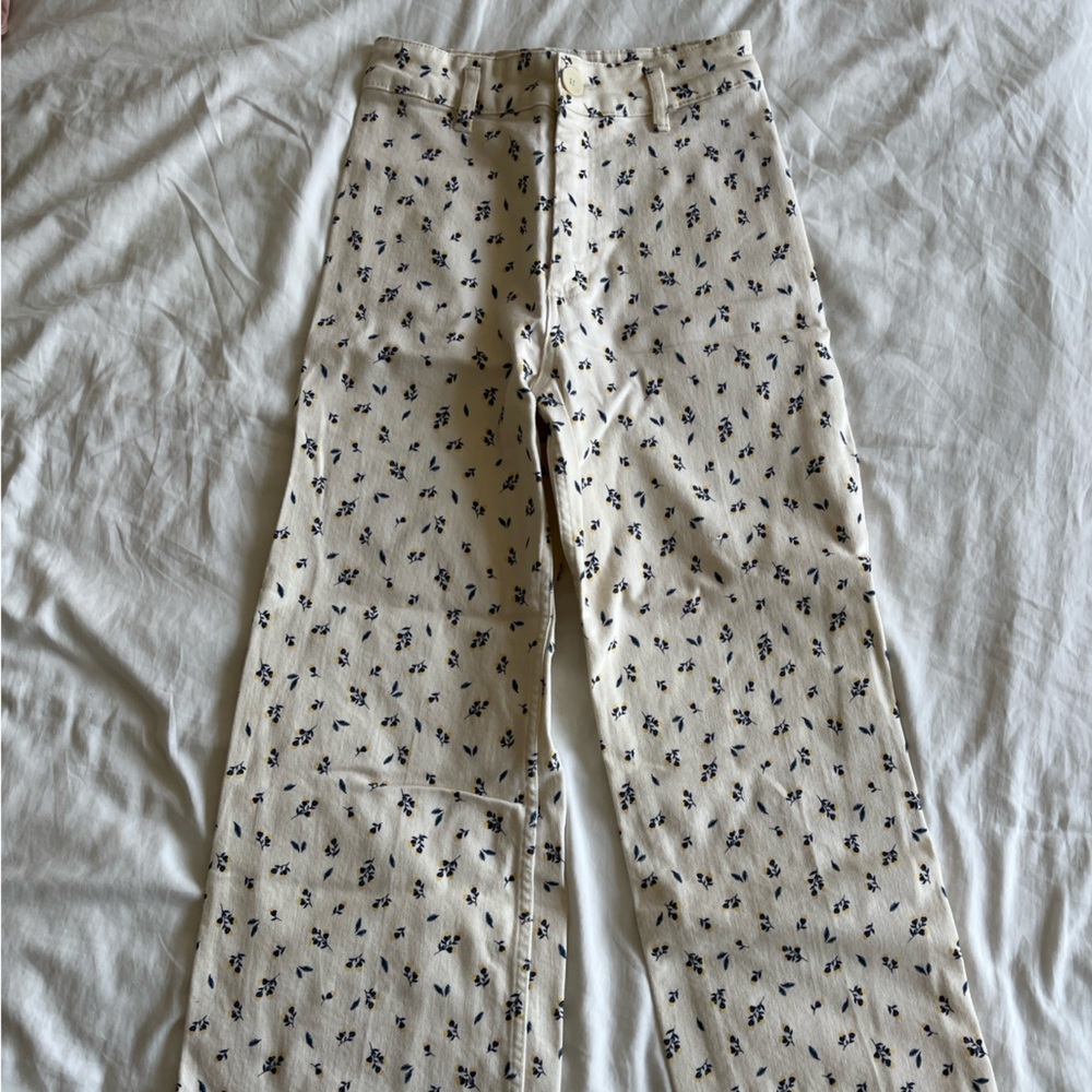 ZARA | Marine High Waist Straight Leg Stretch Jeans Ditsy Cream Floral Size M/6